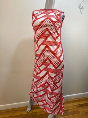 Geometric Chevron Mod Retro True Vintage Atomic Era Space Age Maxi Dress Sz 8